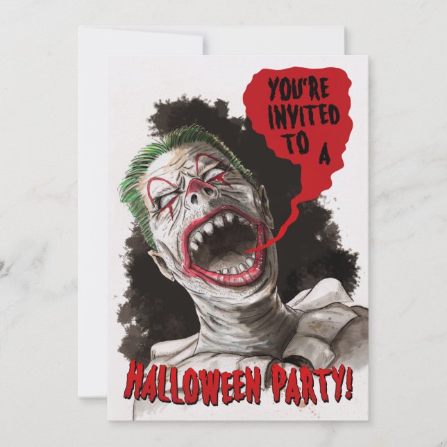 Creepy Zombie Clown Two-Sided Halloween Invitation (Front)