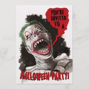 Creepy Zombie Clown Two-Sided Halloween Invitation