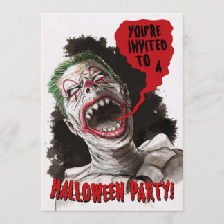 Creepy Zombie Clown Two-Sided Halloween Invitation