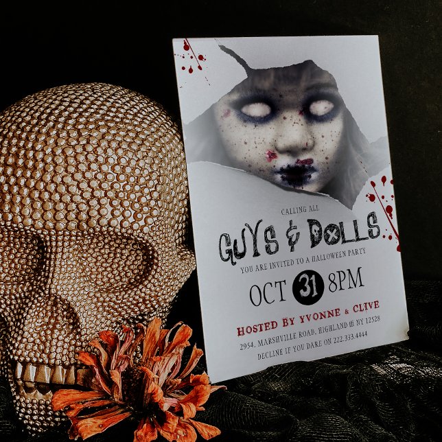 Creepy Zombie Doll Adult Halloween Party Invitation (Creator Uploaded)
