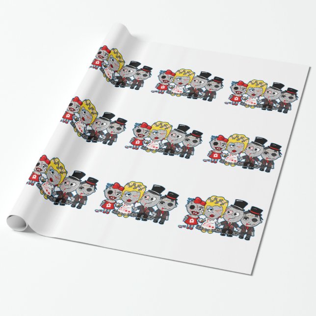 Creepy Zombie Wedding party gift wrap, cartoon fun Wrapping Paper (Unrolled)