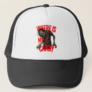 Creepy Zombie “Where Is My Candy” Halloween Design Trucker Hat