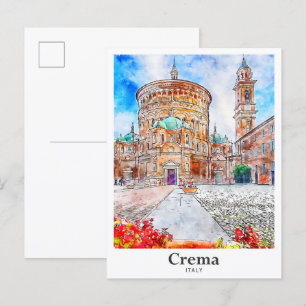 Crema Italy Travel Watercolor Hand Drawn Postcard