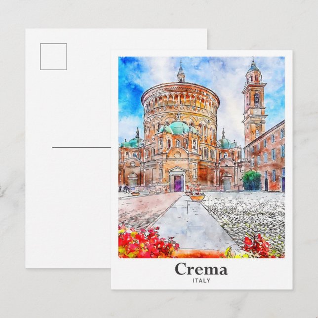Crema Italy Travel Watercolor Hand Drawn Postcard (Front/Back)