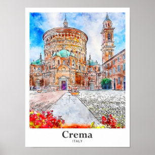 Crema Italy Travel Watercolor Hand Drawn Poster