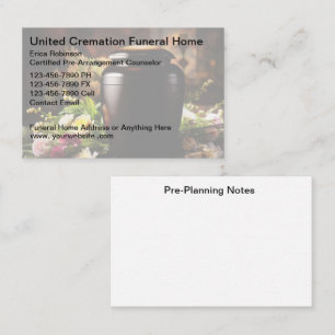 Cremation Funeral Home Pre-Planning Business Card
