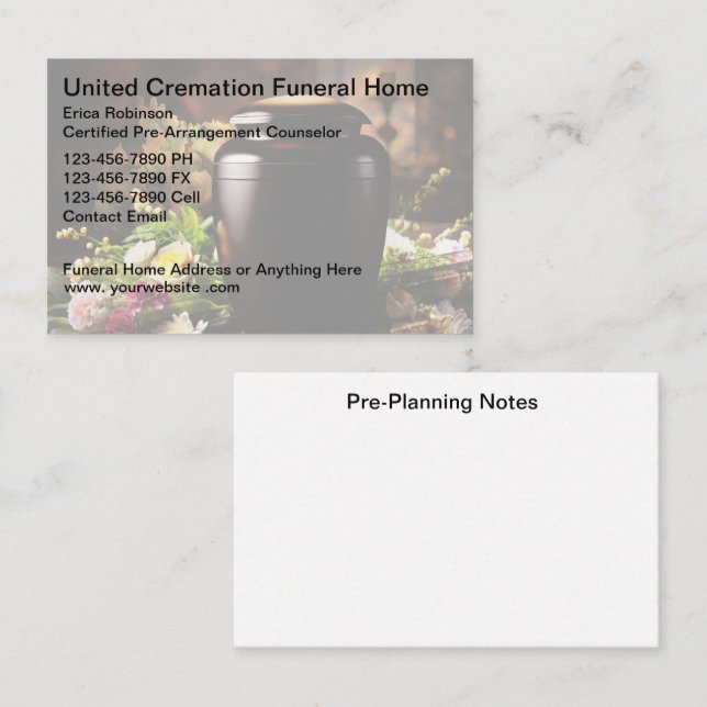 Cremation Funeral Home Pre-Planning Business Card (Front/Back)