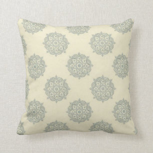 Creme and Baby Blue Medallion Throw Pillow