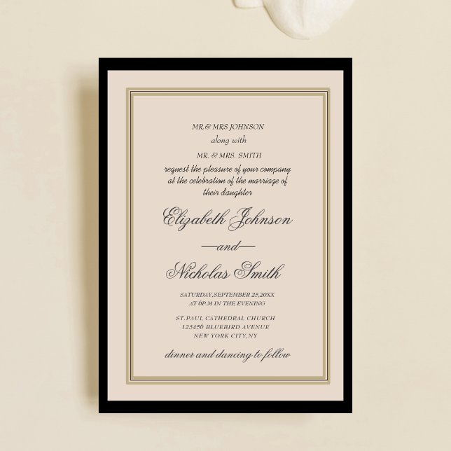 creme and black classic chic elegant wedding  invitation (Creator Uploaded)