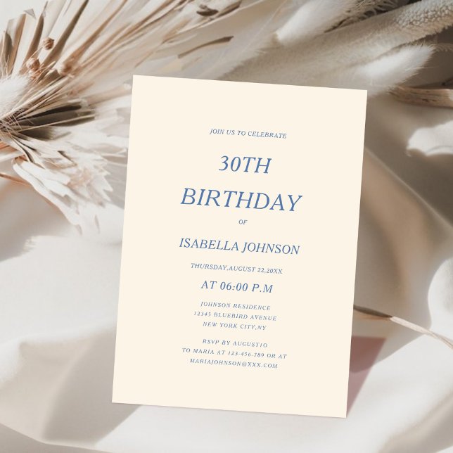 creme and dusty blue classic  30th birthday  invitation (Creator Uploaded)