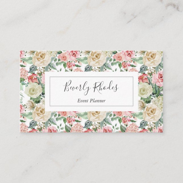 Creme and Rose Watercolor Business Card (Front)