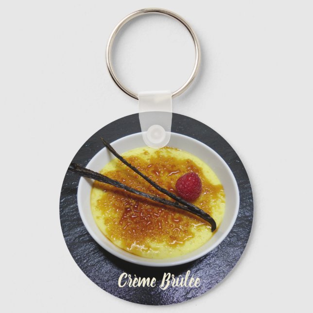 Creme brulee on slate with raspberry and vanilla key ring (Front)