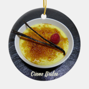 Creme brulee on slate with raspberry and vanilla l ceramic tree decoration