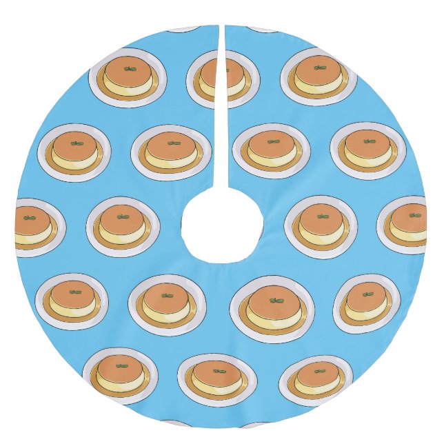 Creme caramel cartoon illustration  brushed polyester tree skirt (Front)