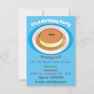 Creme caramel cartoon illustration invitation