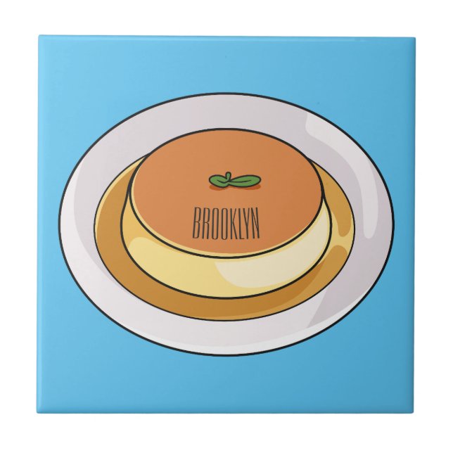 Creme caramel cartoon illustration tile (Front)