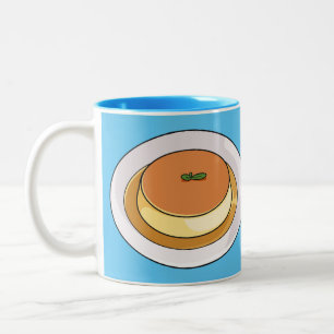 Creme caramel cartoon illustration Two-Tone coffee mug
