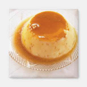 Creme caramel type of pudding with caramel magnet