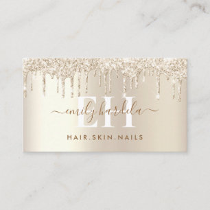 Creme Champagne Gold Glitter Drip Business Card