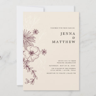 creme floral elegant wedding invitation