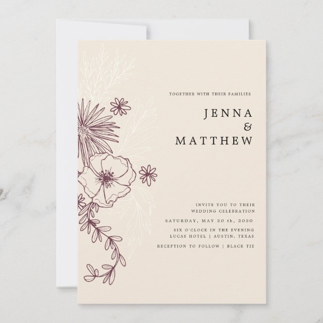 creme floral elegant wedding invitation (Front)