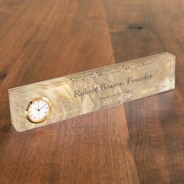 Creme Marble Desk Nameplate With Clock (Side)