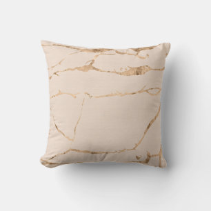 Creme Modern Marble Gold Foil Gemstone Cushion