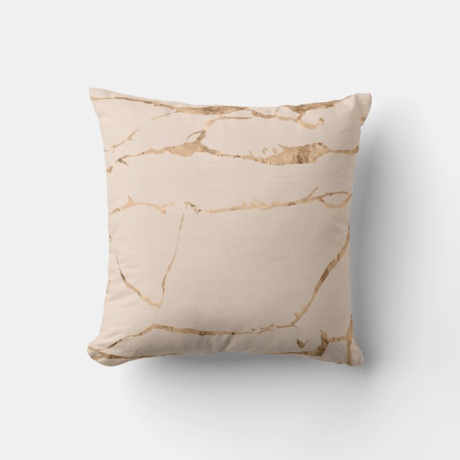 Creme Modern Marble Gold Foil Gemstone Cushion (Front)