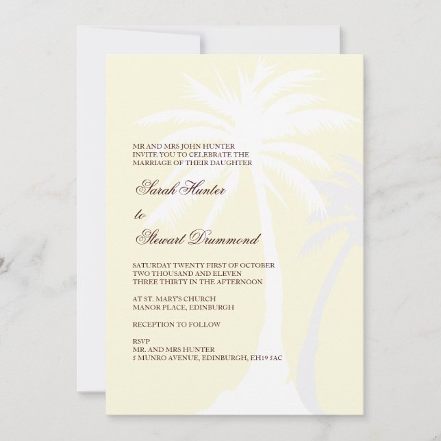 Creme Palm Tree Wedding Invitation (Front)