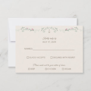 Creme Pink Foliage Monogram RSVP Response Card
