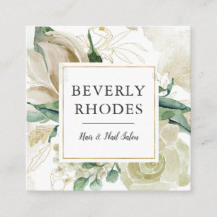 Creme Watercolor Roses Square Business Card