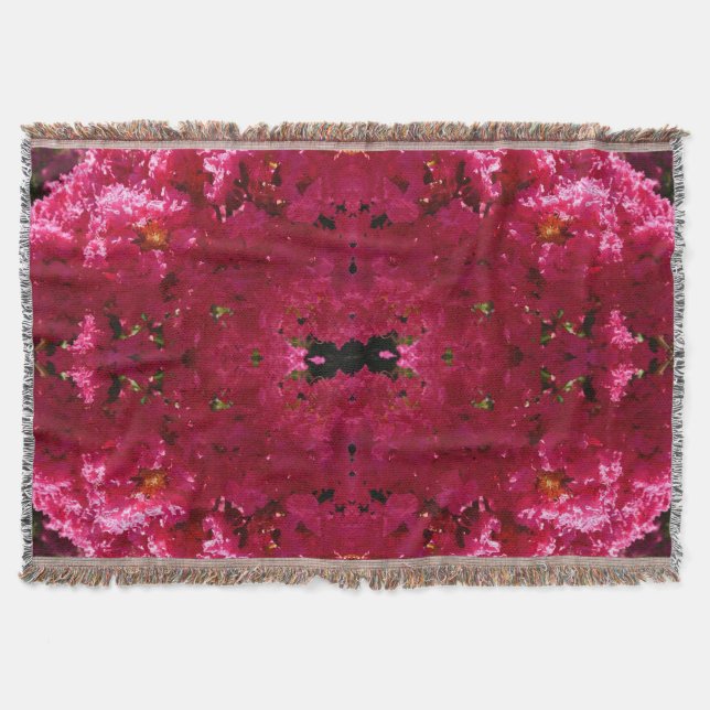 Crepe Myrtle Tree Magenta Floral Throw Blanket (Front)