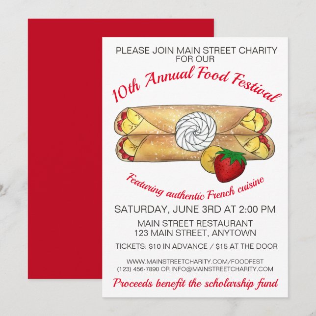 Crêpe Pancake France French Food Festival Crepes Invitation (Front/Back)