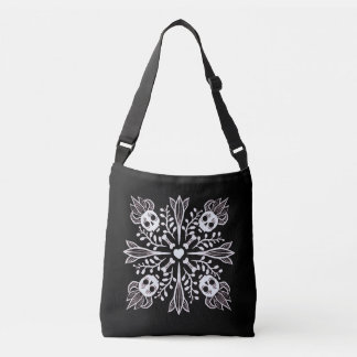 Crepy Cute Skulls - Black And White Halloween Crossbody Bag