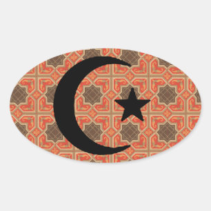 Crescent and Star with Persian Tile Background Oval Sticker