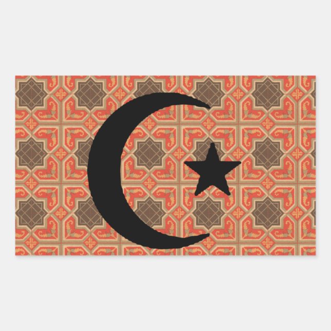 Crescent and Star with Persian Tile Background Rectangular Sticker (Front)