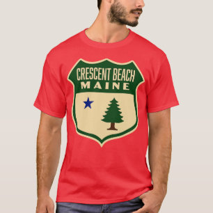 Crescent Beach Maine Retro Pine Tree Shield Green T-Shirt