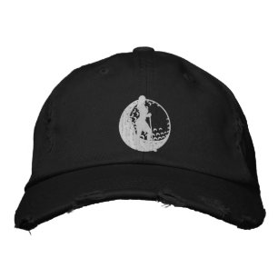 Crescent Golf Ball Golfer Striking Silhouette Embroidered Hat
