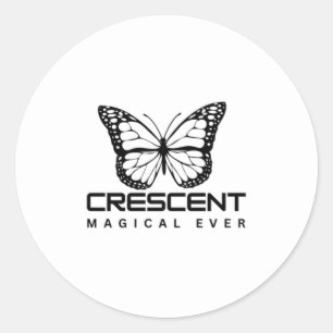 CRESCENT MAGICAL FOREVER BUTTERFLY BLACK WHITE  CLASSIC ROUND STICKER