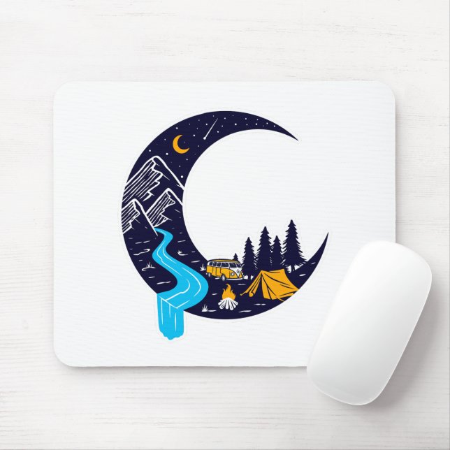 Crescent Moon Adventure Camping Mouse Mat (With Mouse)