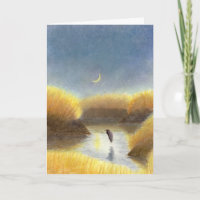 Crescent Moon and Great Blue Heron Card