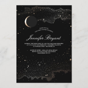 Crescent Moon and Night Stars Baby Shower Invitation
