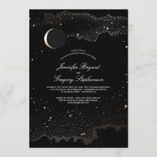 Crescent Moon and Night Stars Engagement Party Invitation