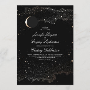 Crescent Moon and Night Stars Modern Wedding Invitation