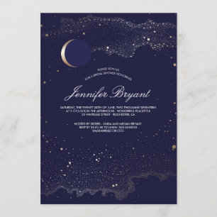 Crescent Moon and Night Stars Navy Bridal Shower Invitation