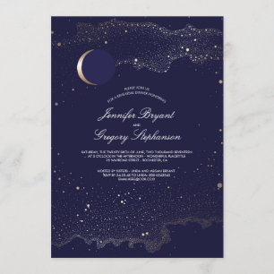 Crescent Moon and Night Stars Rehearsal Dinner Invitation
