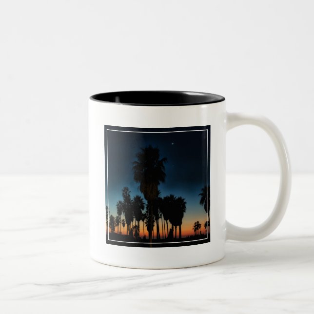 Crescent Moon And One Star On Sunset Two-Tone Coffee Mug (Right)