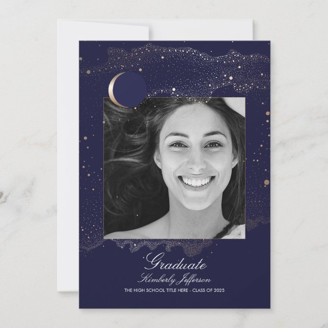 Crescent Moon and Starry Night Photo Graduation Invitation (Front)