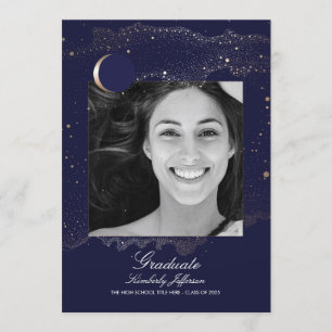 Crescent Moon and Starry Night Photo Graduation Invitation