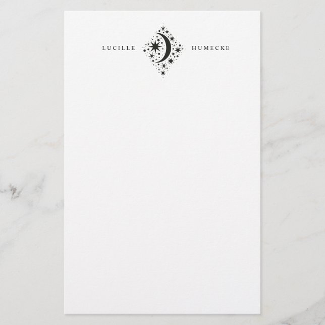 Crescent Moon and Stars Stationery (Front)